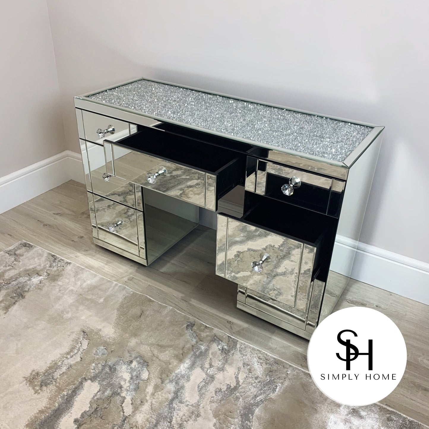 Diamond Crush Mirrored Dressing Table