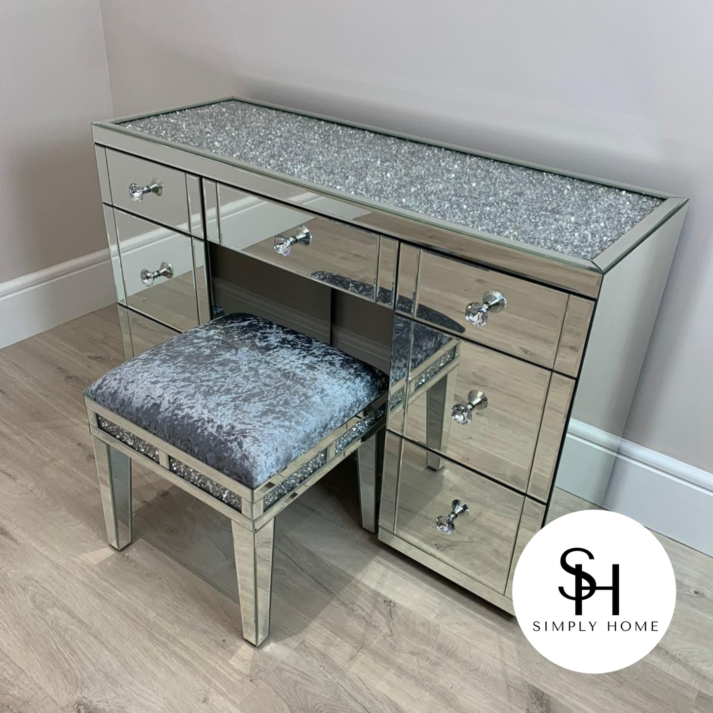 Diamond Crush Mirrored Dressing Table