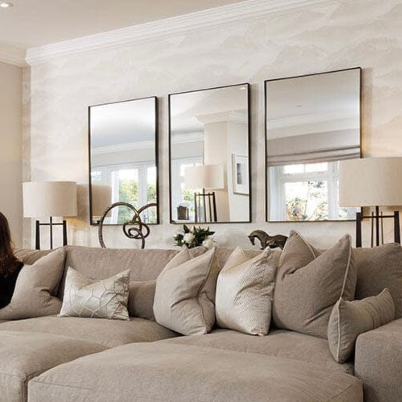 Black Framed Rectangular 3 Panel Mirrors