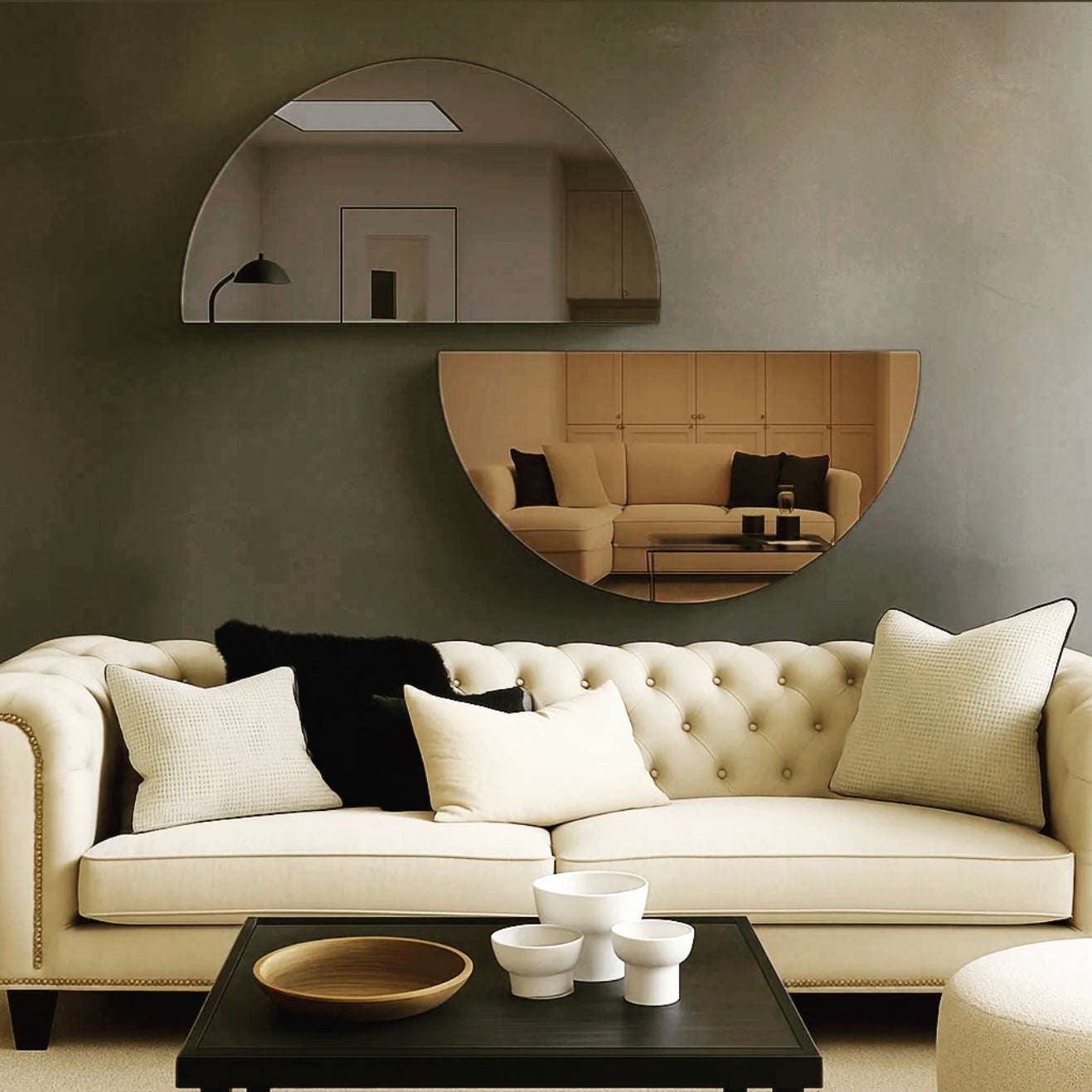 The Abstract Cut Circle 2 Panel Wall Mirror