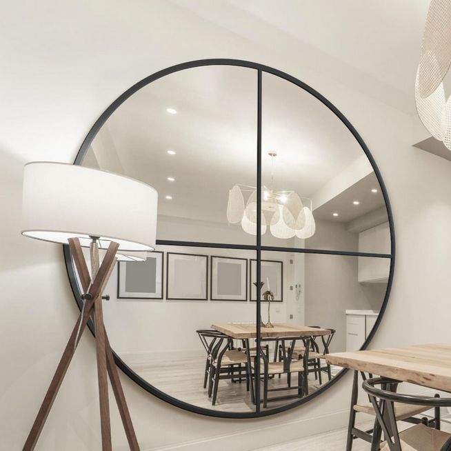 Manhattan Large Circular Black Framed Wall Mirror