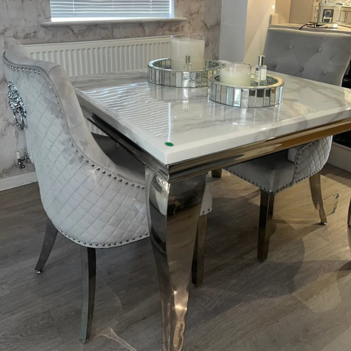 Riviera 1.5m 6 Seater White Marble Dining Table