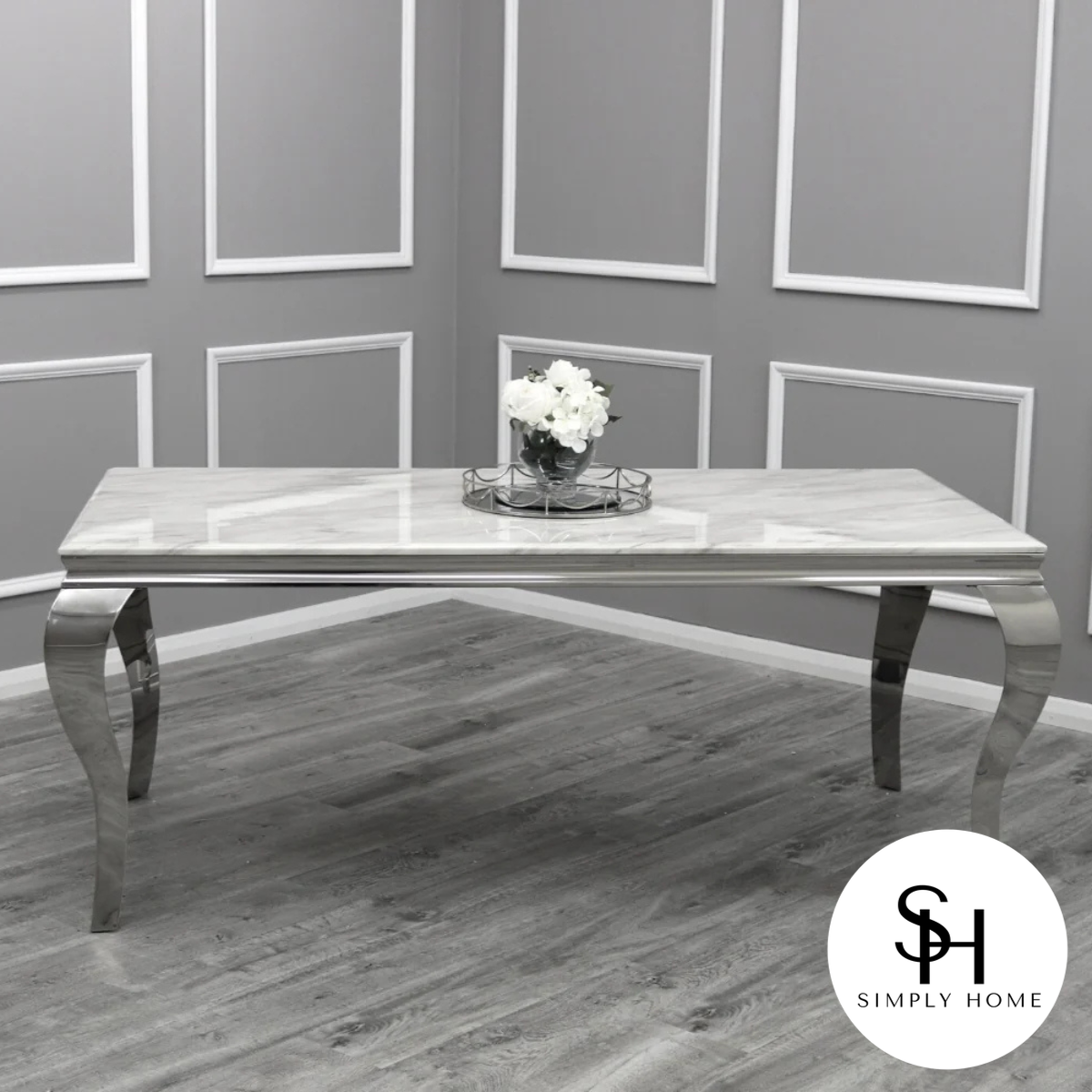 Riviera 1.5m 6 Seater White Marble Dining Table