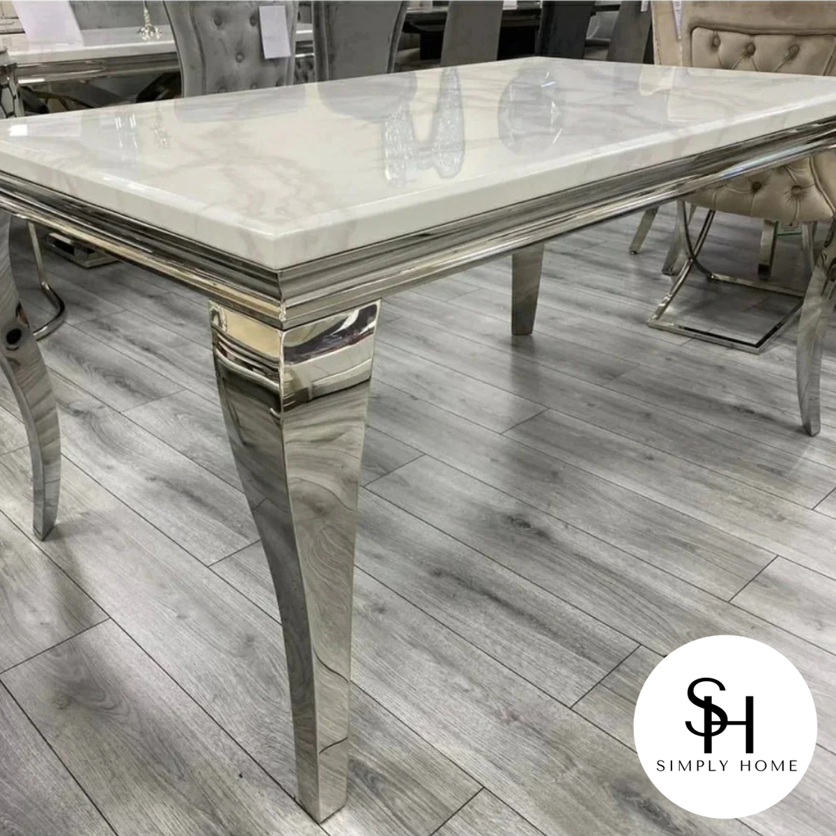 Riviera 1.5m 6 Seater White Marble Dining Table
