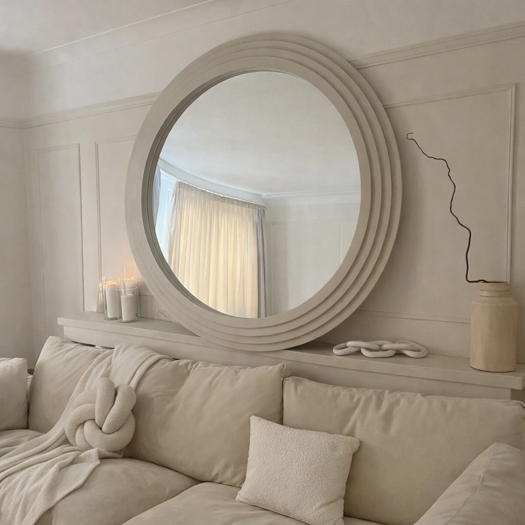 Marble Stepped Large Circular Wall Mirror
