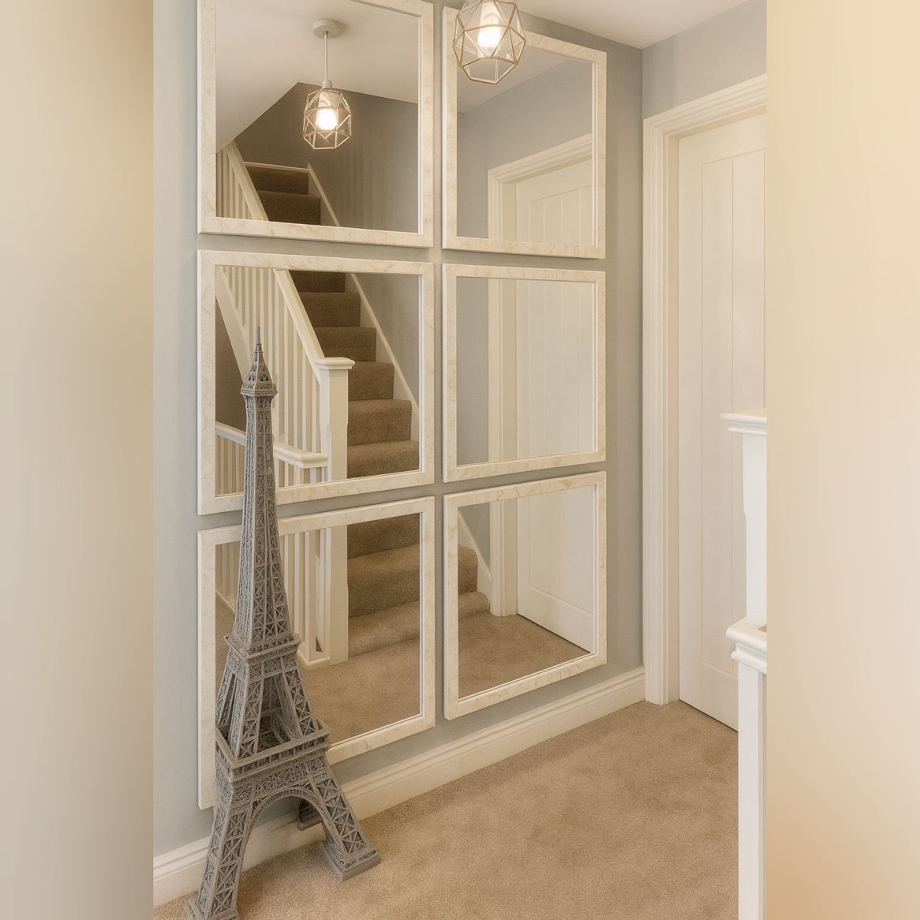 Marble Effect Framed 6 Panel Wall Mirror