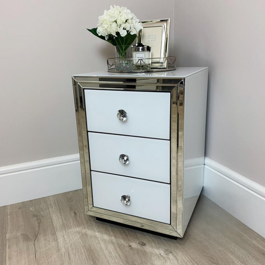 Classic White Mirrored Bedside Table