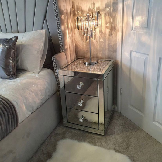 Diamond Crush 3 Drawer Bedside Table