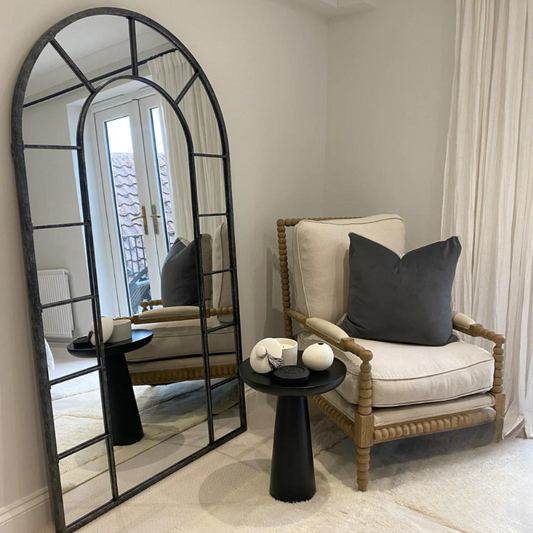 Brooklyn Black Curved Top Large Grid Mirror