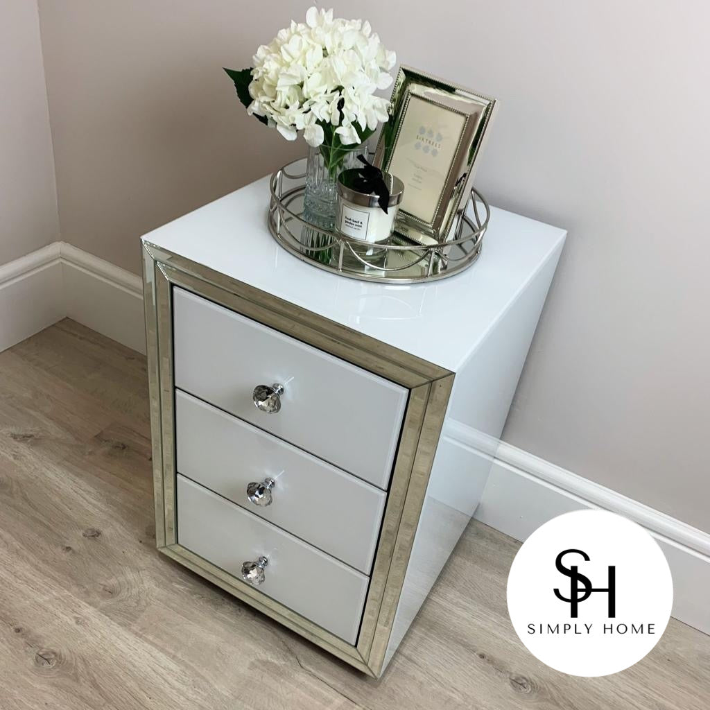 Classic White Mirrored Bedside Table