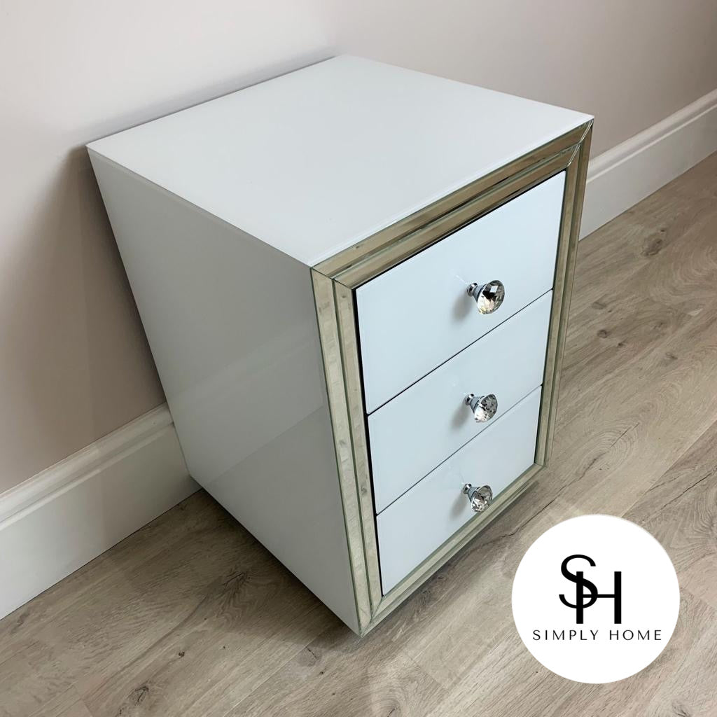 Classic White Mirrored Bedside Table