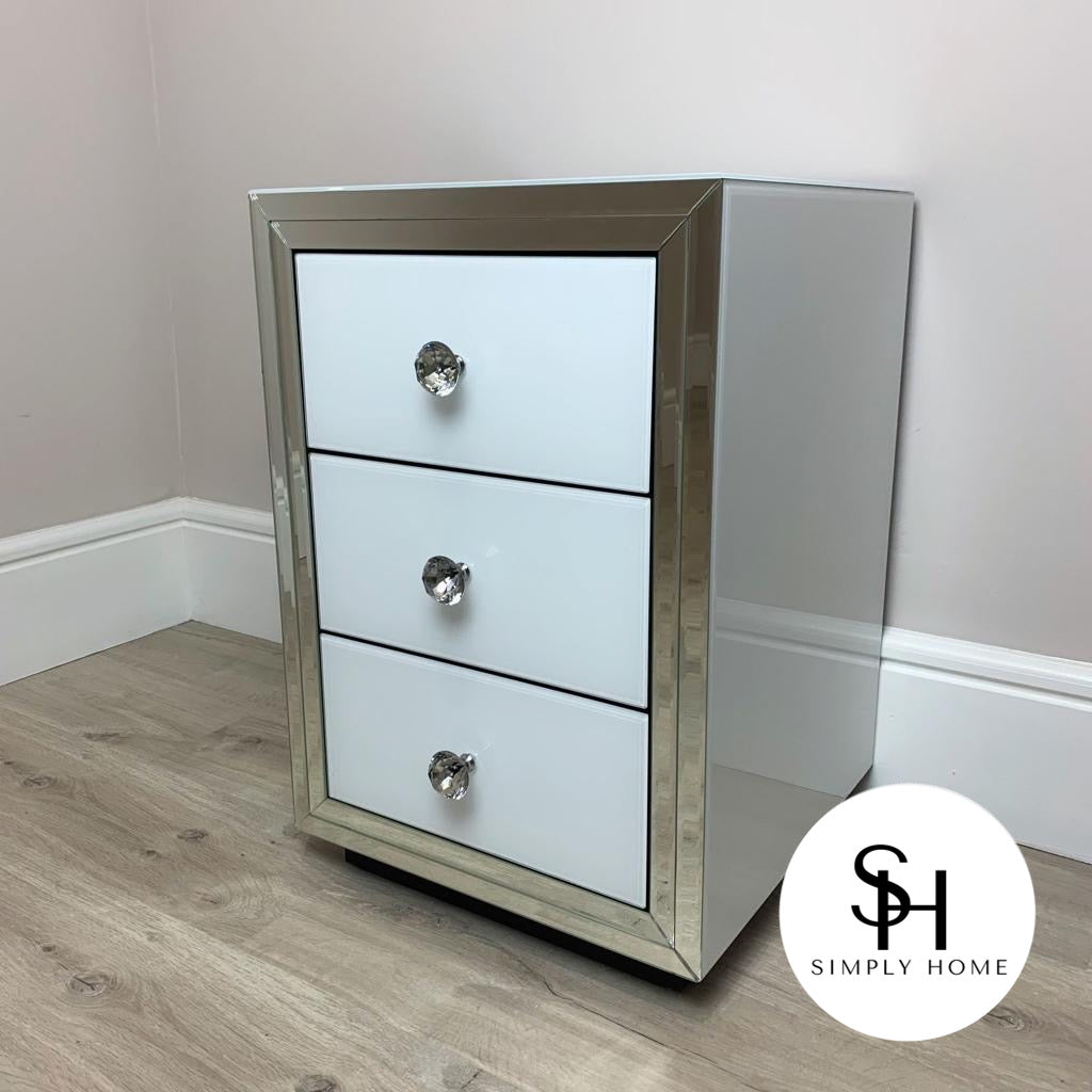 Classic White Mirrored Bedside Table