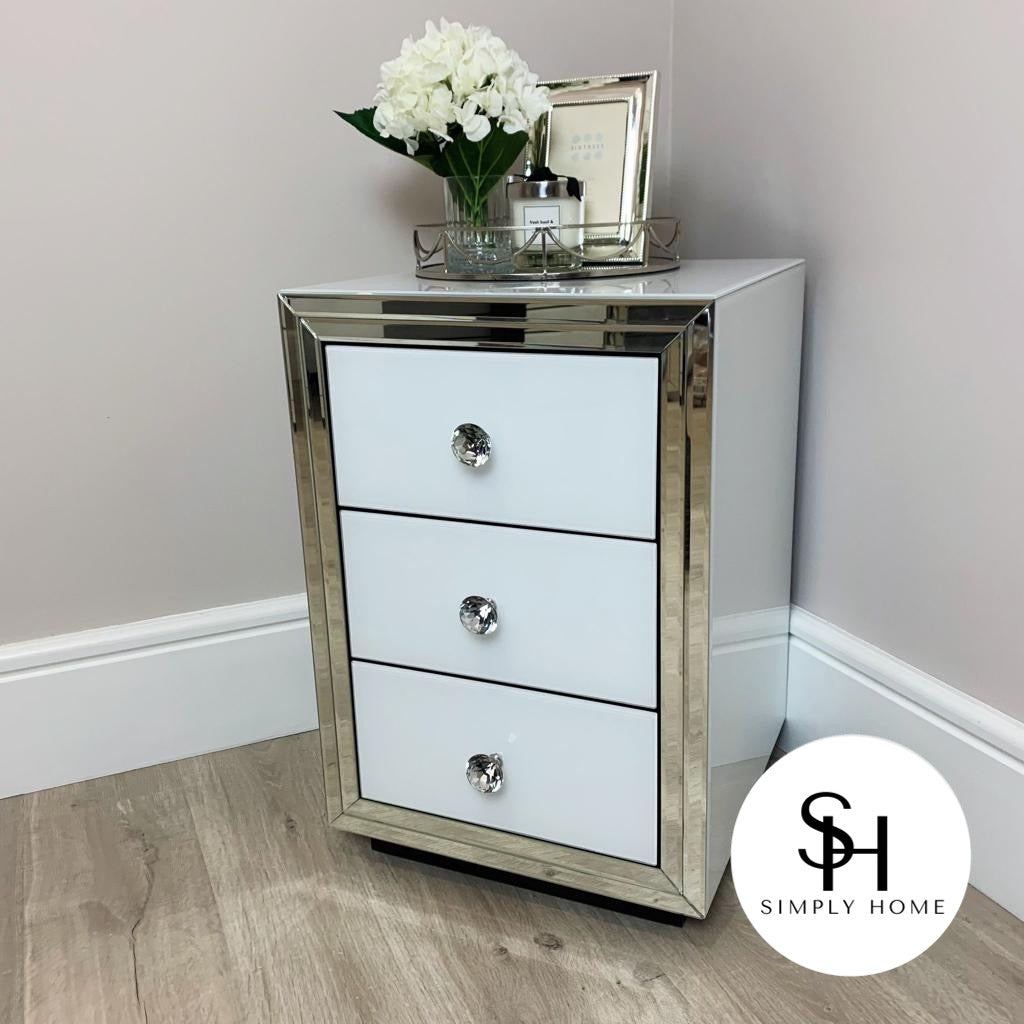 Classic White Mirrored Bedside Table