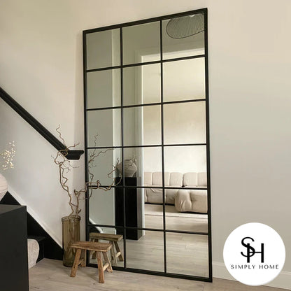 Clarence Large Black Trim Grid Mirror