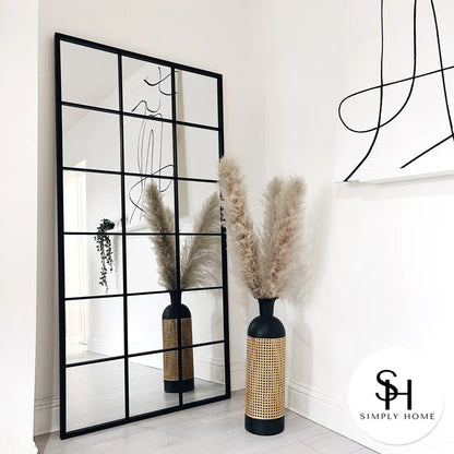 Clarence Large Black Trim Grid Mirror