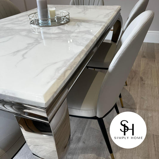 Riviera 1.5m 6 Seater White Marble Dining Table